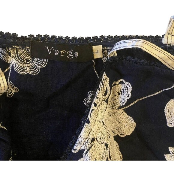 VARGA Dress Womens L Navy White Floral Embroidered Strappy Babydoll Graduation - Picture 3 of 9